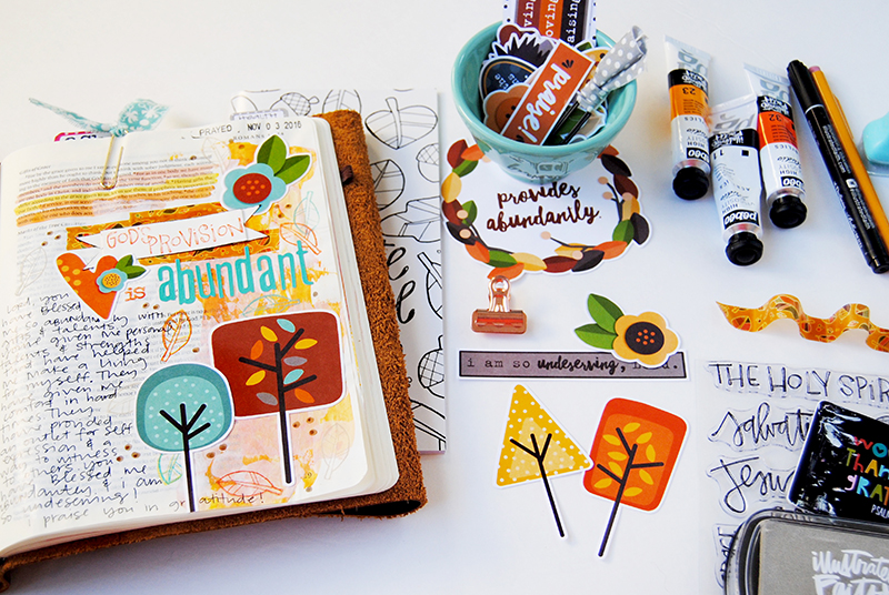 hybrid mixed media digital Bible art journaling entry by Elaine Davis | Gratitude Documented | Abundant Provision