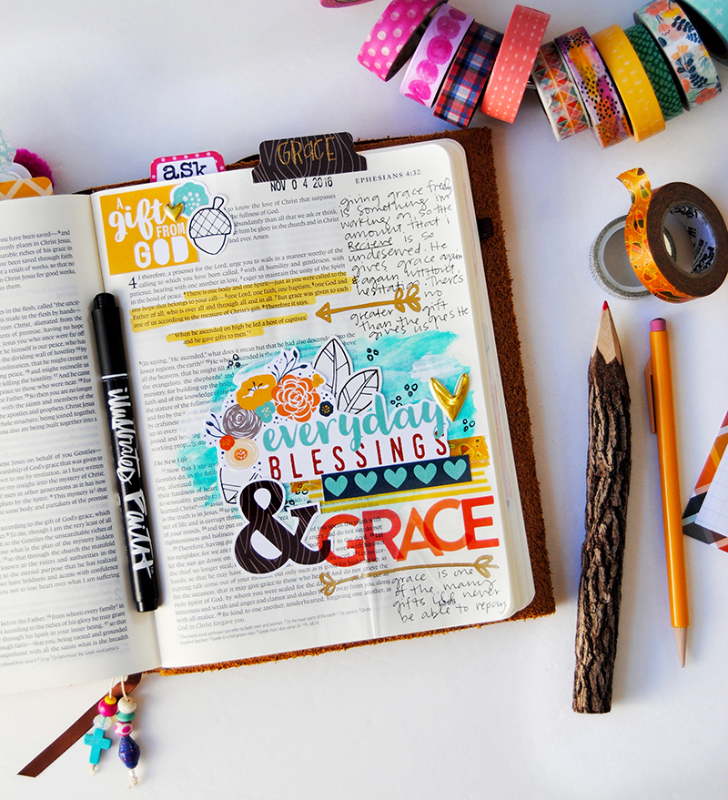 hybrid mixed media digital Bible art journaling entry by Elaine Davis | Gratitude Documented | Everyday Grace