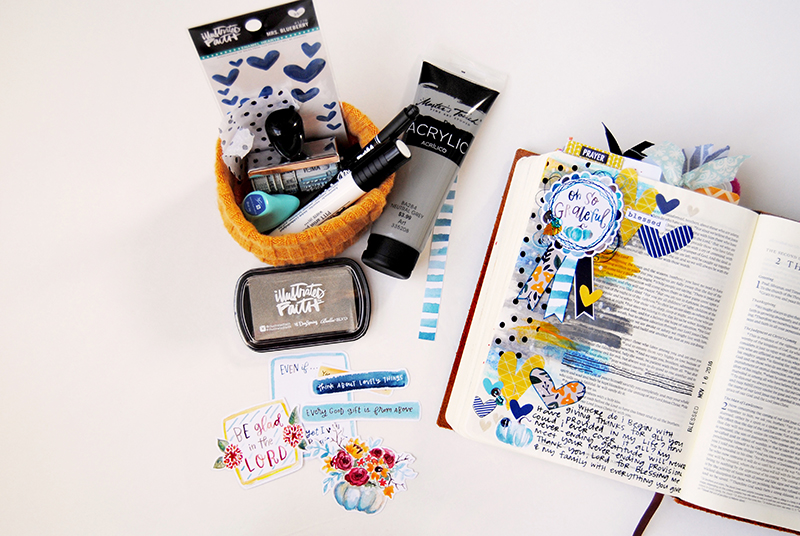 hybrid mixed media art journaling Bible entry by Elaine Davis | Thanksgiving Gratitude