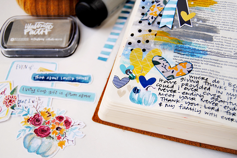 hybrid mixed media art journaling Bible entry by Elaine Davis | Thanksgiving Gratitude