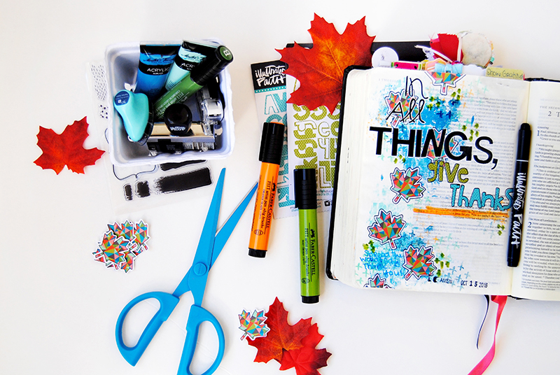 mixed media art journaling Bible entry by Abigail Clone | Teen Topic: Showing Gratitude