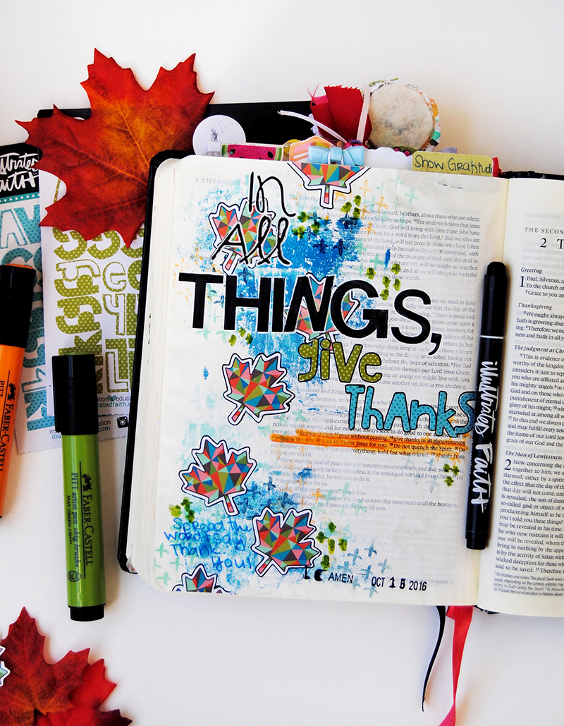 mixed media art journaling Bible entry by Abigail Clone | Teen Topic: Showing Gratitude