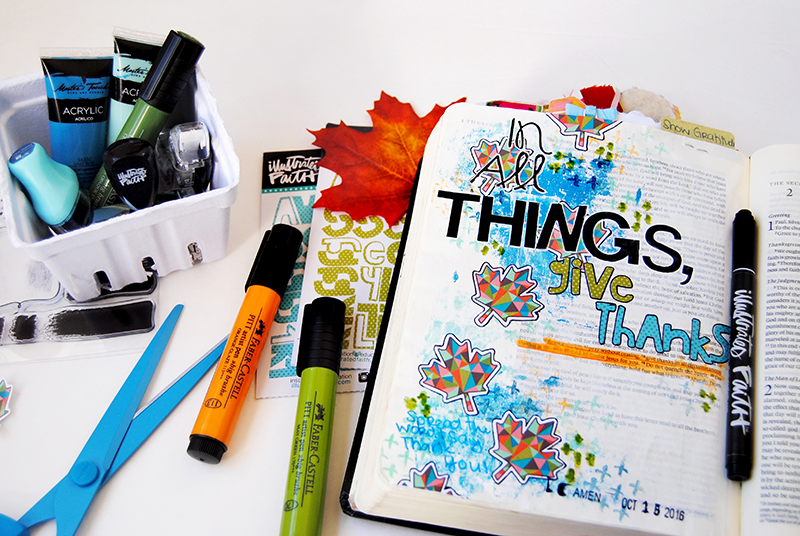 mixed media art journaling Bible entry by Abigail Clone | Teen Topic: Showing Gratitude