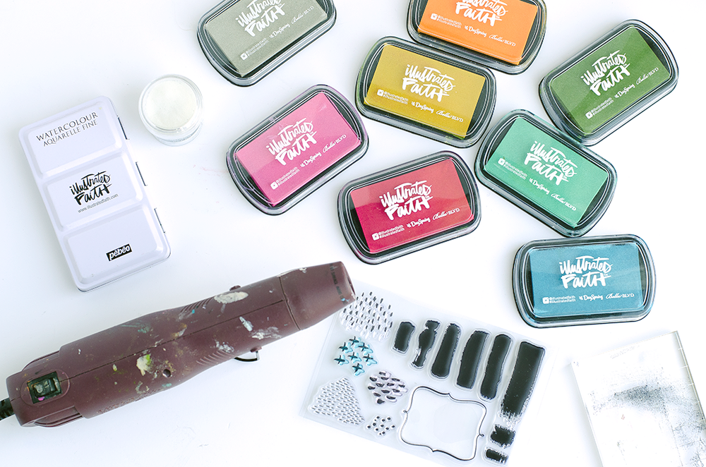 mixed media tutorial clear embossing stamp resist watercolor by Heather Greenwood | 1 Corinthians 13 Bible Journaling