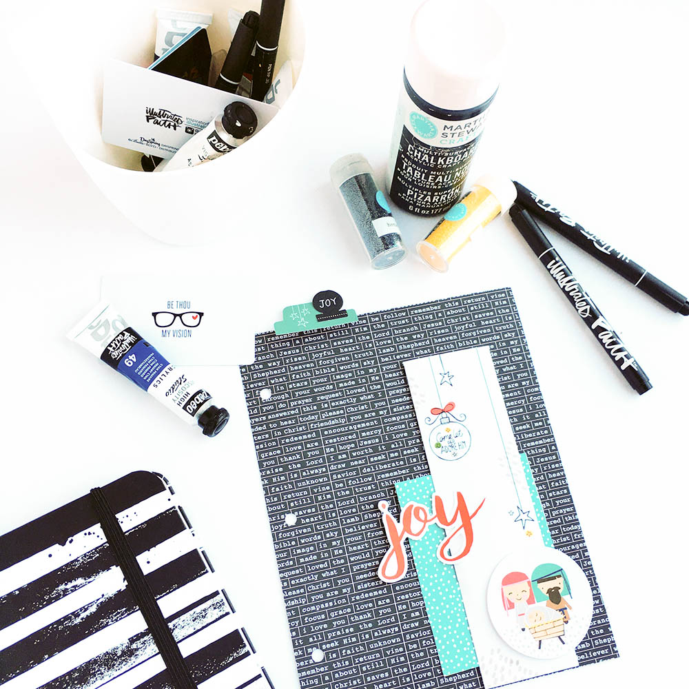 mixed media glitter background tutorial | Illustrated Faith by Bella Blvd CHRISTmas Collection, Praise Book, acrylic paint