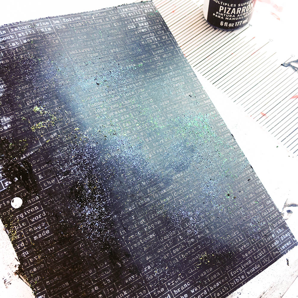mixed media glitter background tutorial | Illustrated Faith by Bella Blvd CHRISTmas Collection, Praise Book, acrylic paint