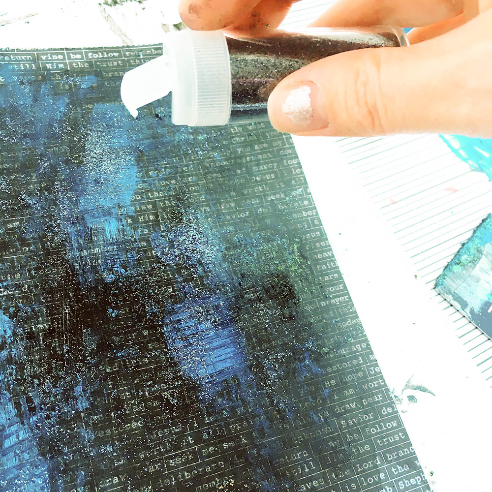 mixed media glitter background tutorial | Illustrated Faith by Bella Blvd CHRISTmas Collection, Praise Book, acrylic paint