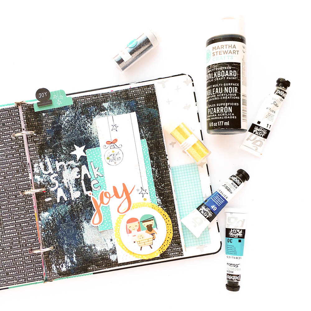 mixed media glitter background tutorial | Illustrated Faith by Bella Blvd CHRISTmas Collection, Praise Book, acrylic paint