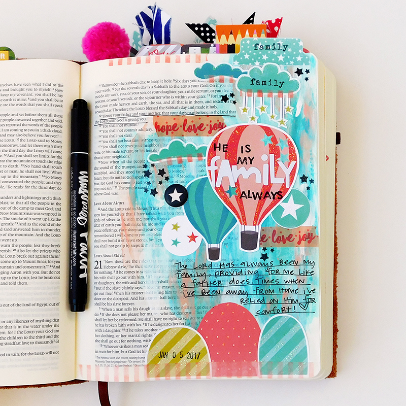 mixed media hybrid art journaling Bible entry by Elaine Davis | Family Ties