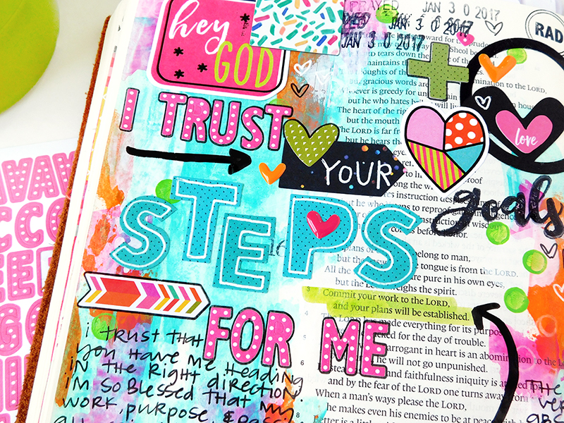 hybrid mixed media bible journaling entry by Elaine Davis | Illustrated Faith Print & Pray printables | Illustrated Faith Goals with Grace |  Proverbs 16:3