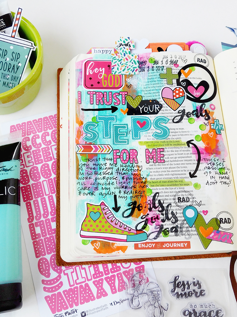 hybrid mixed media bible journaling entry by Elaine Davis | Illustrated Faith Print & Pray printables | Illustrated Faith Goals with Grace |  Proverbs 16:3