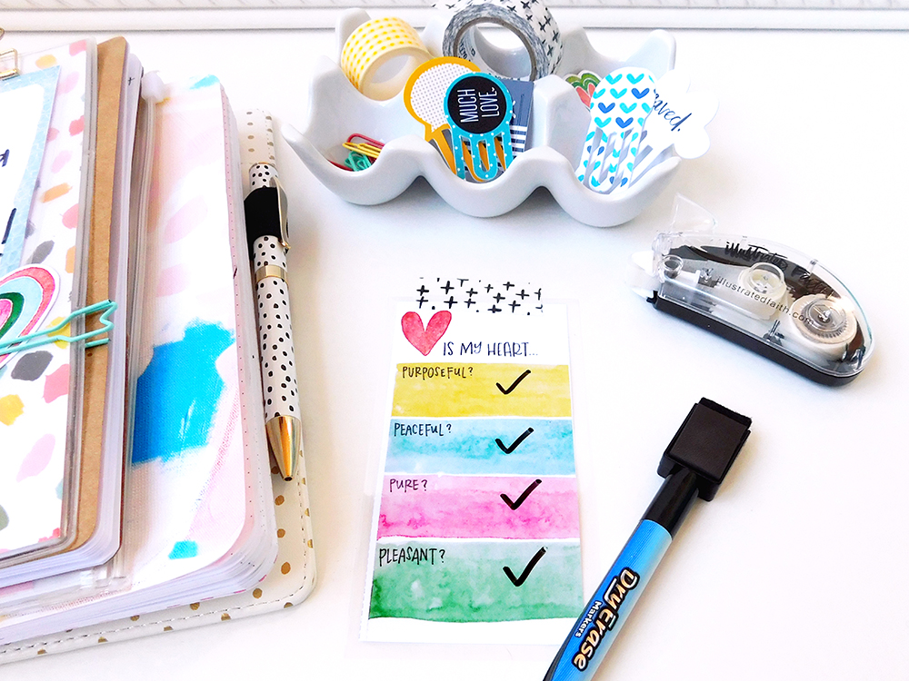 Making Dry Erase Scripture Cards from Printables which make great dashboards for traveler's notebooks or the fridge | Elaine Davis for Illustrated Faith Print & Pray Shop