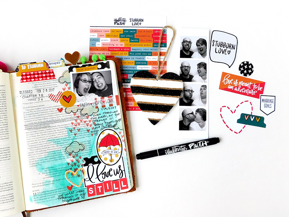 hybrid mixed media Bible journaling entry by Elaine Davis and husband Ian | Illustrated Faith Stubborn Love workshop