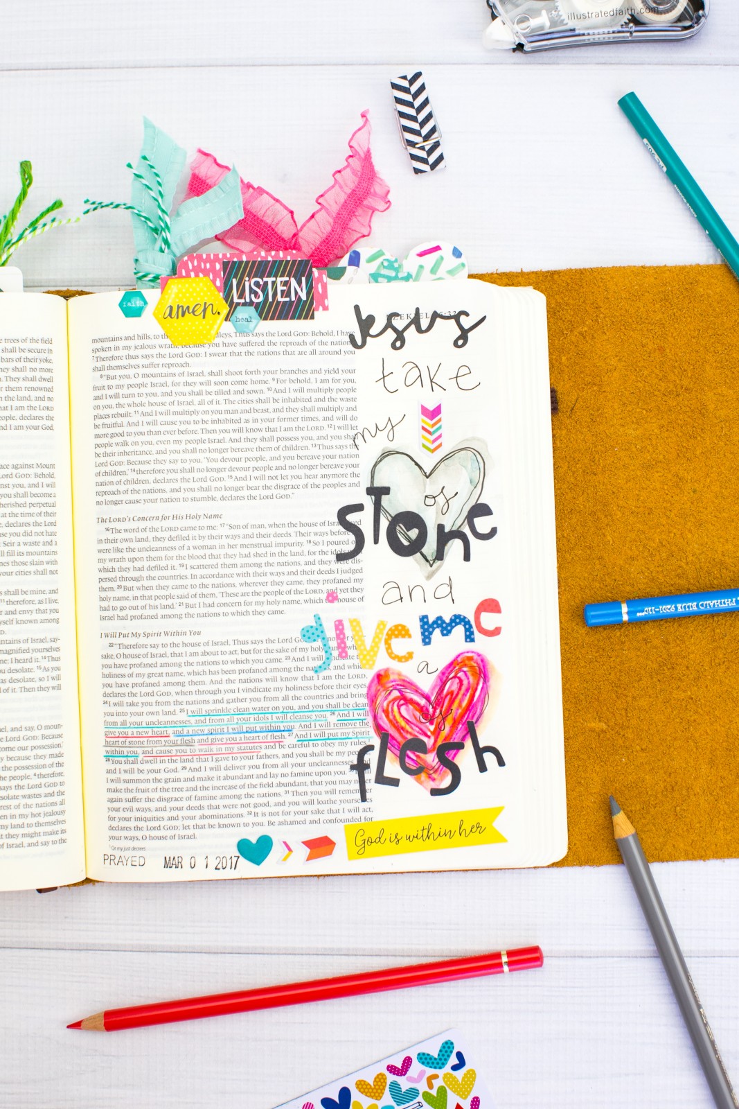 watercolor Bible Journaling heart of stone and neocolor heart tutorial by Amy Bruce