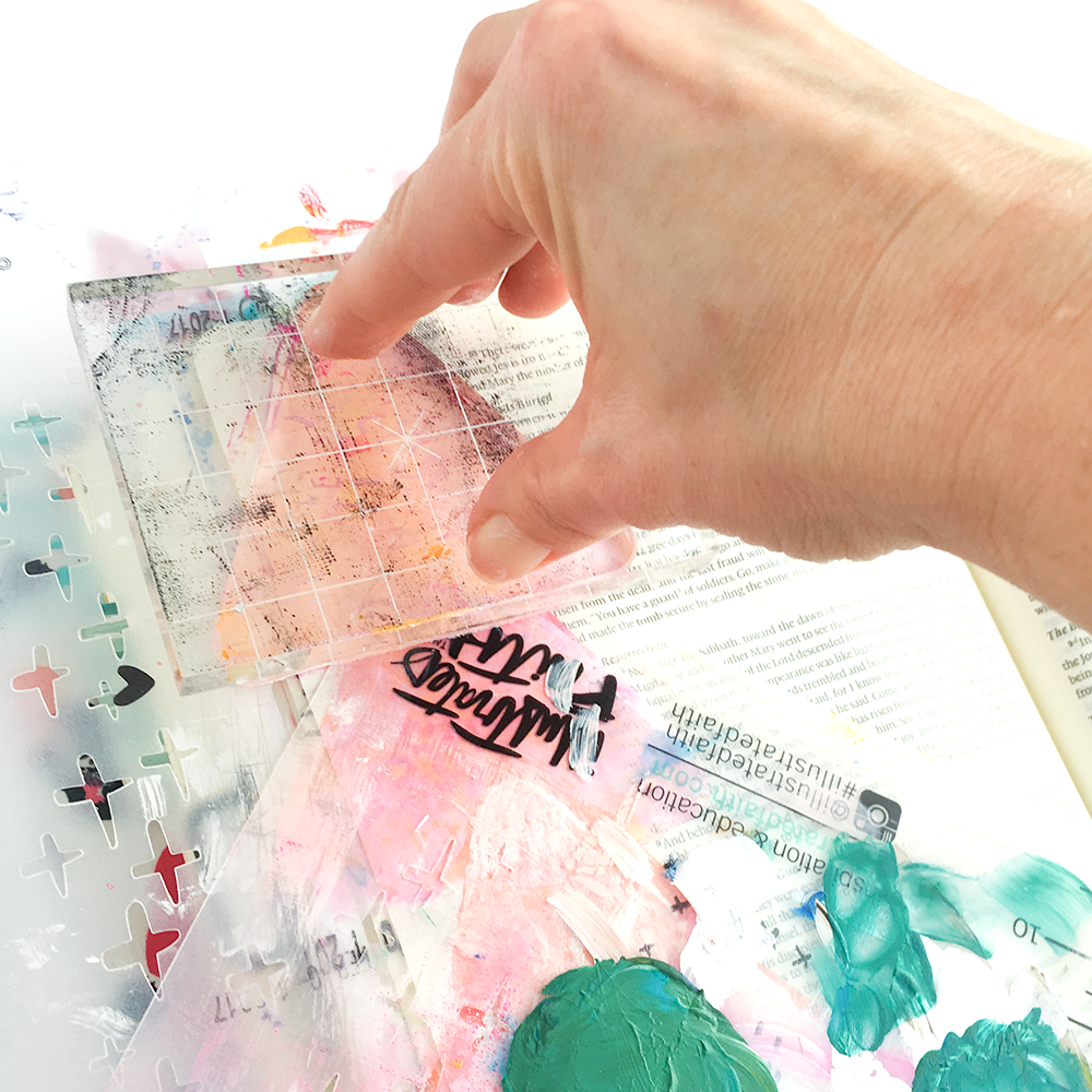 mixed media gelli plate tutorial and Bible Journaling entry by Heather Greenwood | Illustrated Faith Stubborn Love | The Great Commission and love
