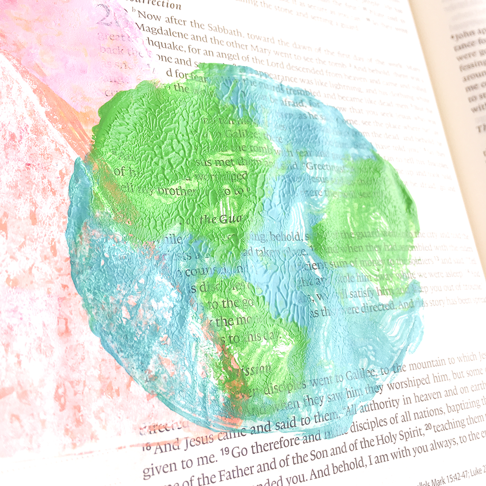 mixed media gelli plate tutorial and Bible Journaling entry by Heather Greenwood | Illustrated Faith Stubborn Love | The Great Commission and love