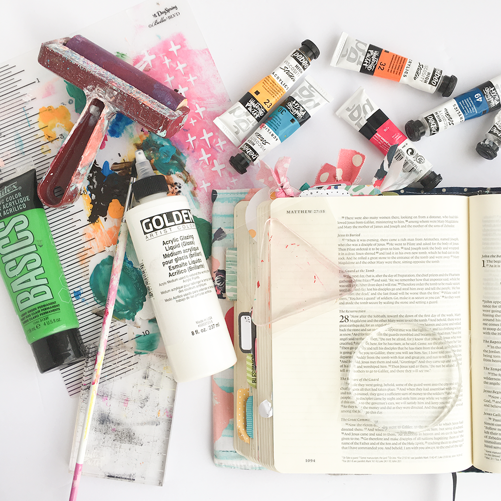 mixed media gelli plate tutorial and Bible Journaling entry by Heather Greenwood | Illustrated Faith Stubborn Love | The Great Commission and love