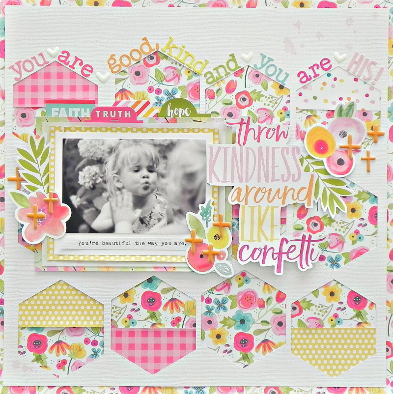 scrapbook layout by Stephanie Buice using the new Illustrated Faith by Bella Blvd 12x12 Paper Pad