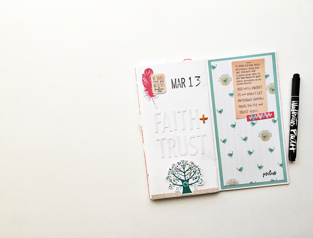 traveler's notebook scrapbook entry by Andrea Gray | Memory Keeping: Faith Edition | Psalm 91:4 | Illustrated Faith by Bella Blvd Seeds of Faith