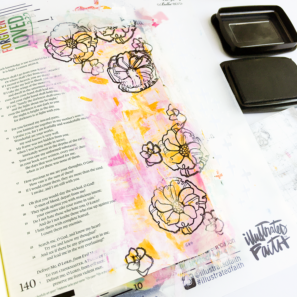 mixed media bible journaling tutorial painterly layers by Heather Greenwood | Illustrated Faith Free to Flourish Devotional - Free From Insecurity