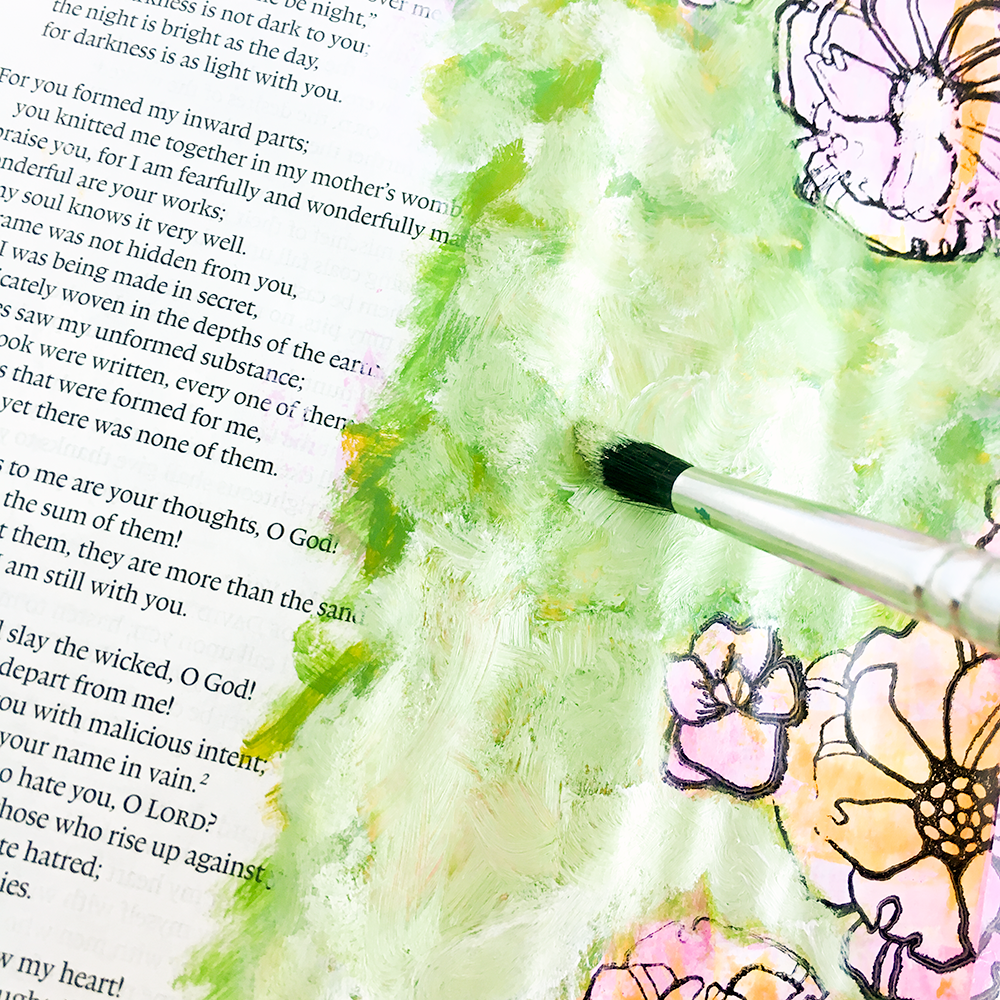 mixed media bible journaling tutorial painterly layers by Heather Greenwood | Illustrated Faith Free to Flourish Devotional - Free From Insecurity