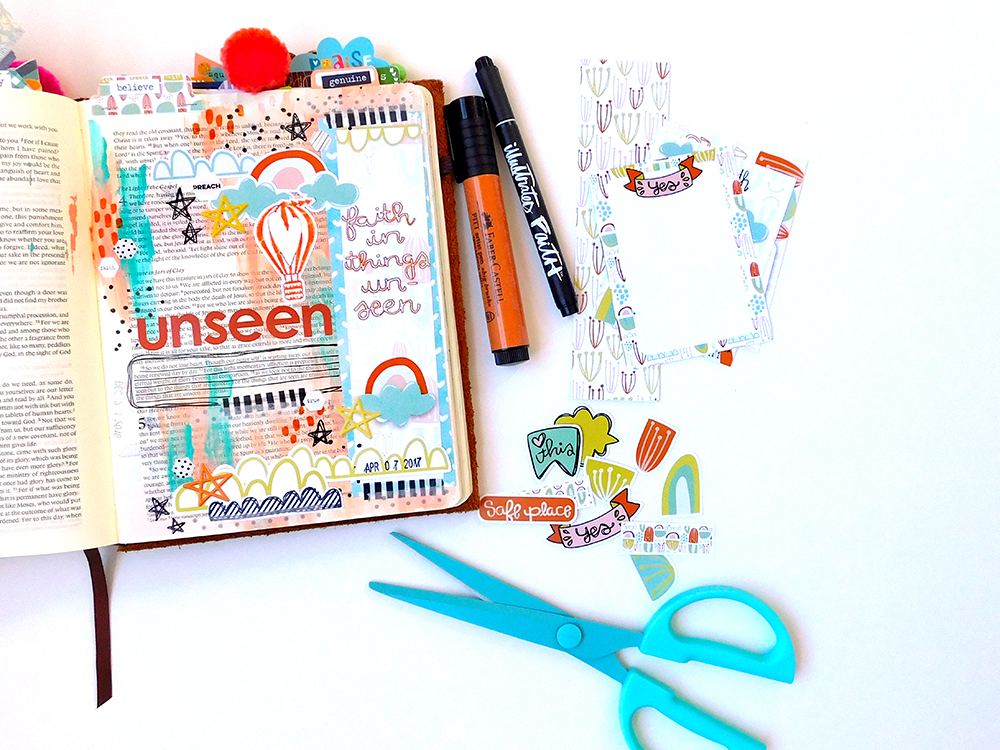 hybrid digital mixed media art journaling bible entry by Elaine Davis | Believe in Things Unseen