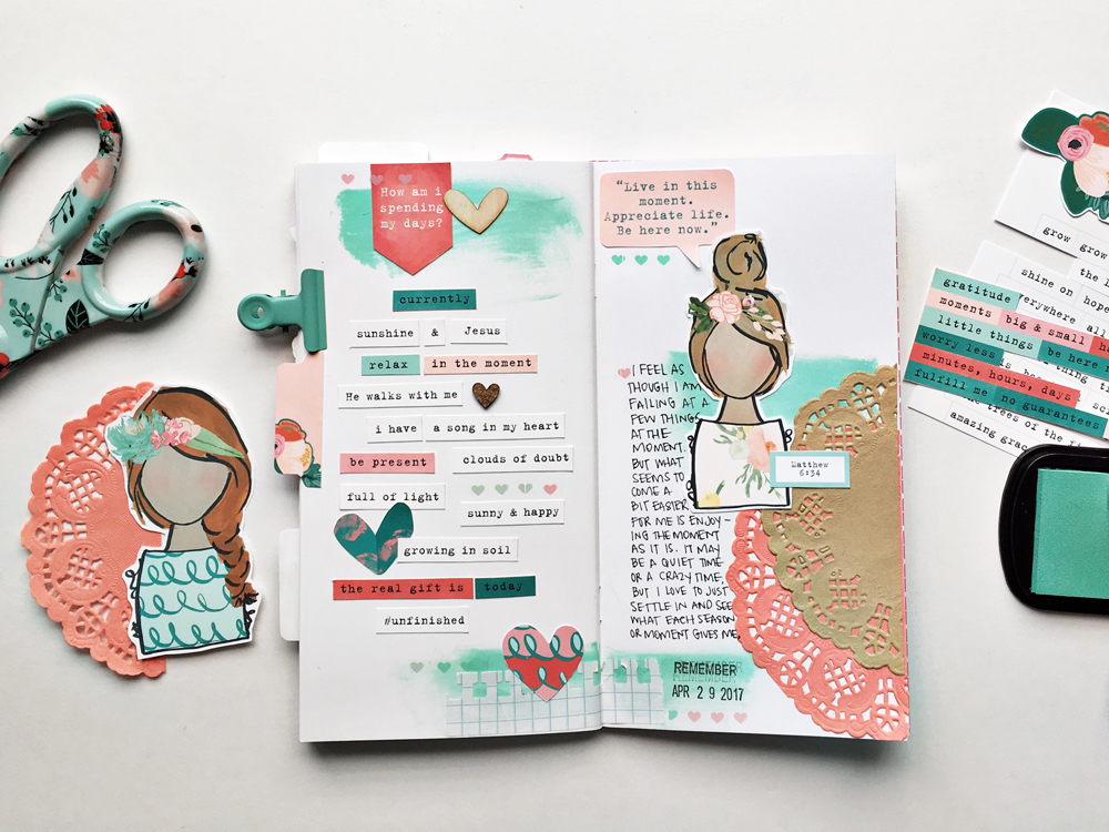 hybrid faith traveler's notebook entry by Andrea Gray | Memory Keeping: Faith Edition | Being Here Now | Matthew 6:34