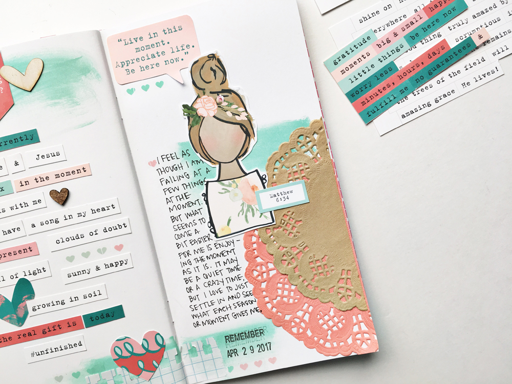 hybrid faith traveler's notebook entry by Andrea Gray | Memory Keeping: Faith Edition | Being Here Now | Matthew 6:34