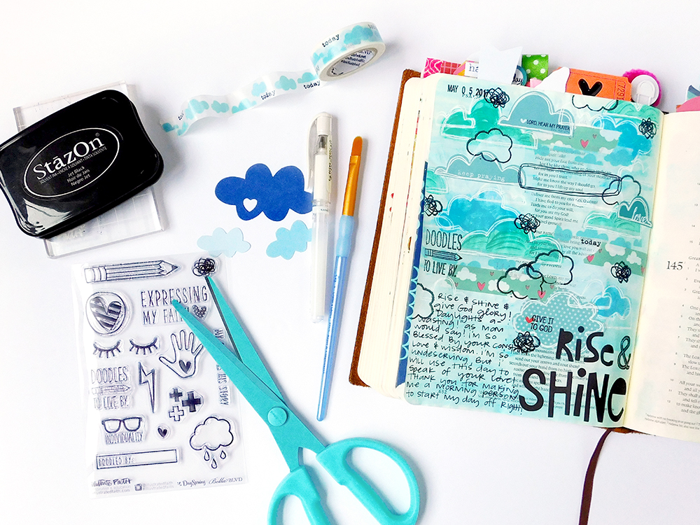 mixed media Bible journaling entry by Elaine Davis | Doodles to Live By Day 4: Rise & Shine!
