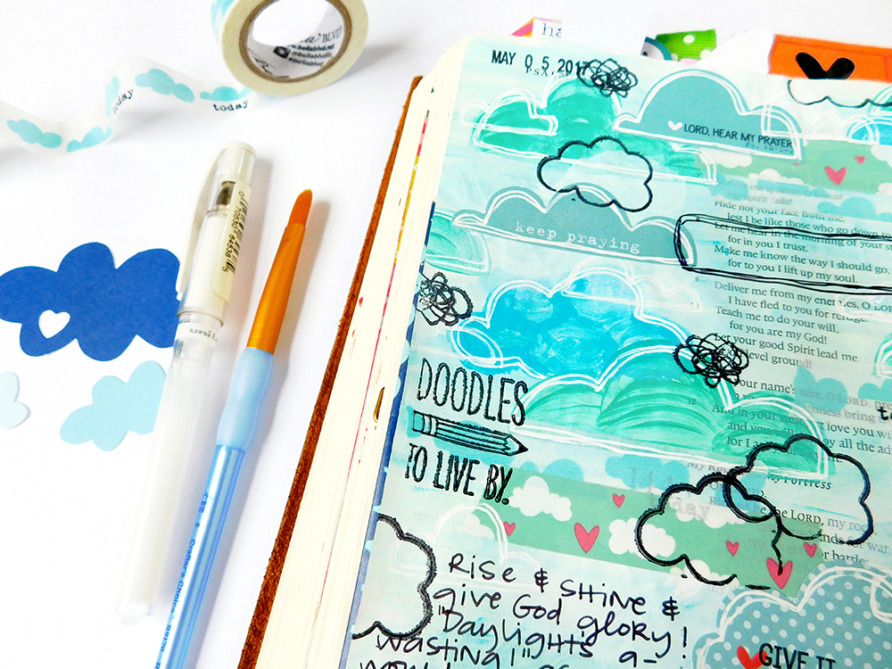 mixed media Bible journaling entry by Elaine Davis | Doodles to Live By Day 4: Rise & Shine!