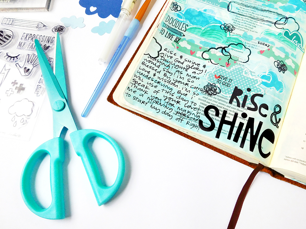 mixed media Bible journaling entry by Elaine Davis | Doodles to Live By Day 4: Rise & Shine!