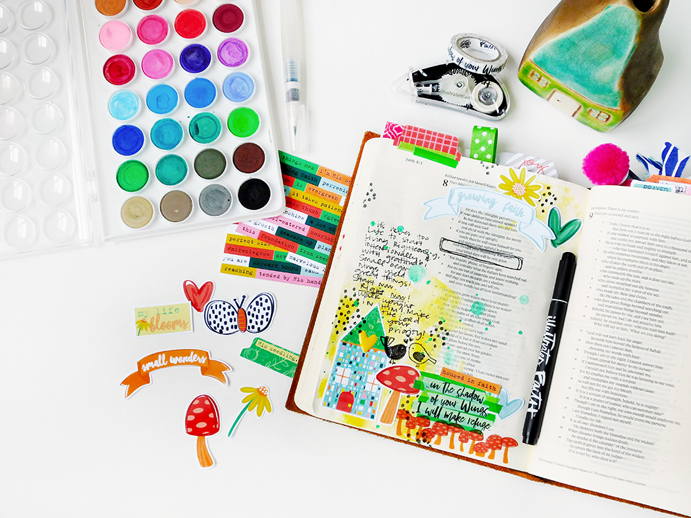 hybrid digital printable mixed media Bible journaling entry by Elaine Davis | Good to Grow, A Lesson from Job