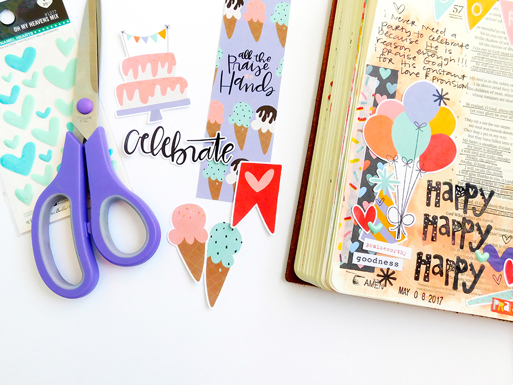 hybrid digital printable mixed media Bible journaling entry by Elaine Davis | Happy Happy Happy about God's LOVE!
