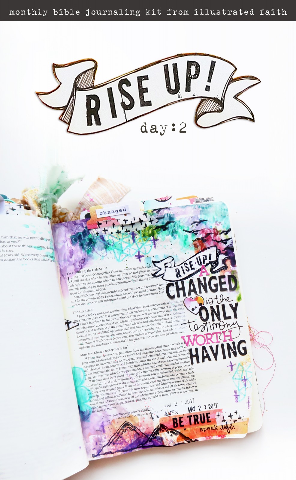 mixed media bible art journaling process video by Shanna Noel using the Rise Up! Devotional Kit