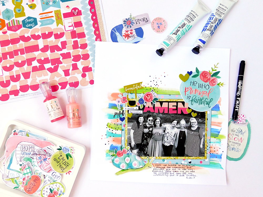 mixed media and hybrid scrapbook page by Elaine Davis | Scrapbook His Faithfulness with Print & Pray!