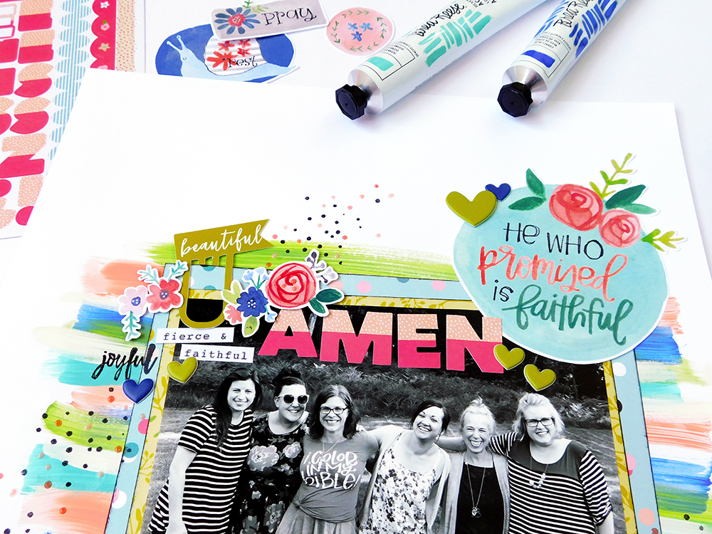 mixed media and hybrid scrapbook page by Elaine Davis | Scrapbook His Faithfulness with Print & Pray!