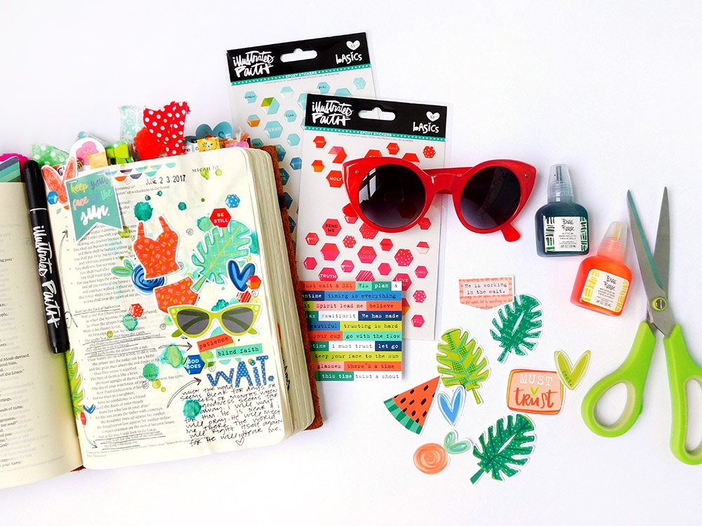 hybrid mixed media bible journaling page by Elaine Davis | Waiting on the World to Change