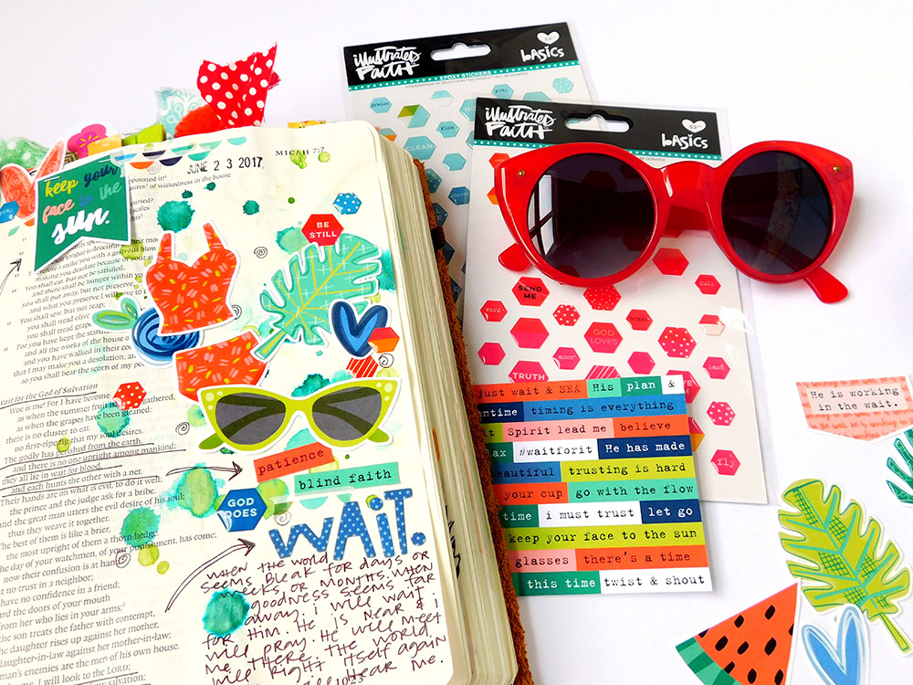 hybrid mixed media bible journaling page by Elaine Davis | Waiting on the World to Change