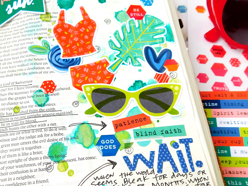 hybrid mixed media bible journaling page by Elaine Davis | Waiting on the World to Change