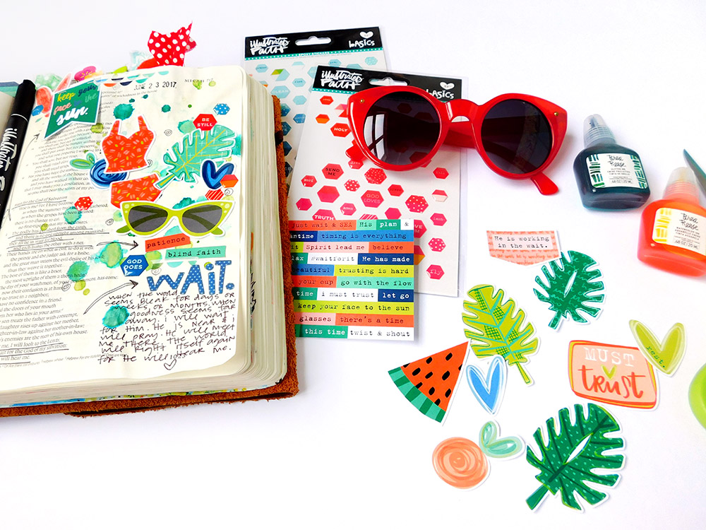 hybrid mixed media bible journaling page by Elaine Davis | Waiting on the World to Change