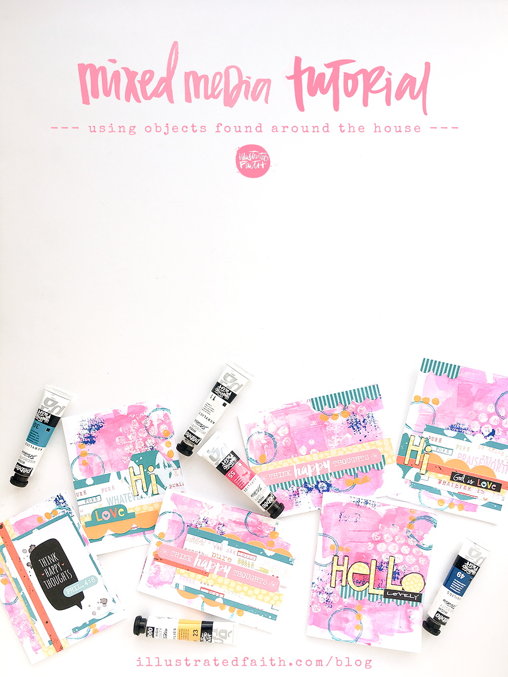 mixed media tutorial by Heather Greenwood creating faith greeting cards stamping objects found around the house | Philippians 4:8 Whatever Is Lovely Collection