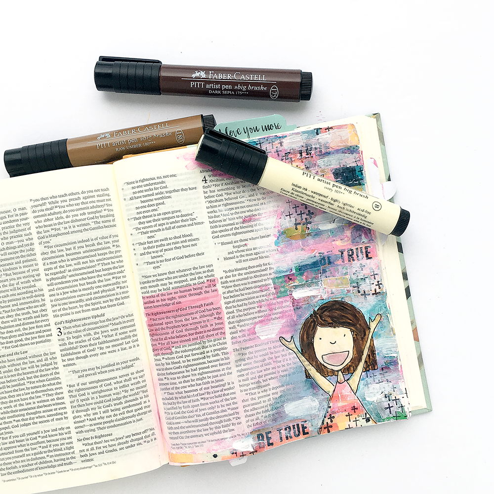 mixed media bible journaling tutorial using washi tape collage by Heather Greenwood | Romans 3:20-24 | Illustrated Faith Rise Up! devotional | Illustrated Faith Print & Pray Traceables by Brandi Kincaid