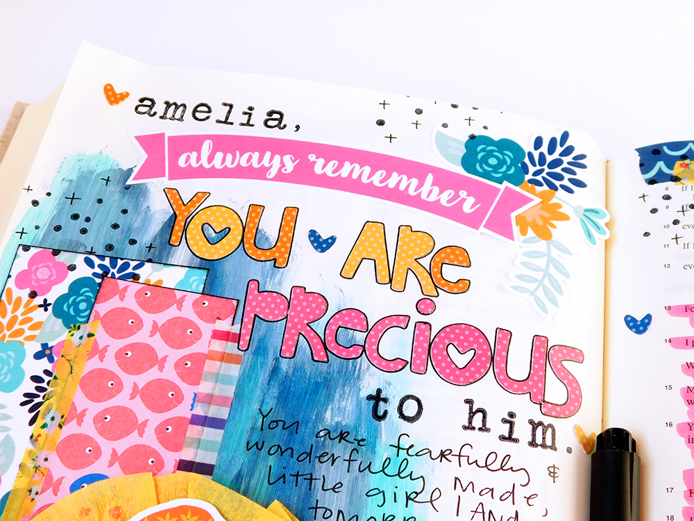 hybrid printables mixed media bible journaling entry by Elaine Davis | Dear Mimi, You Are Precious to Him