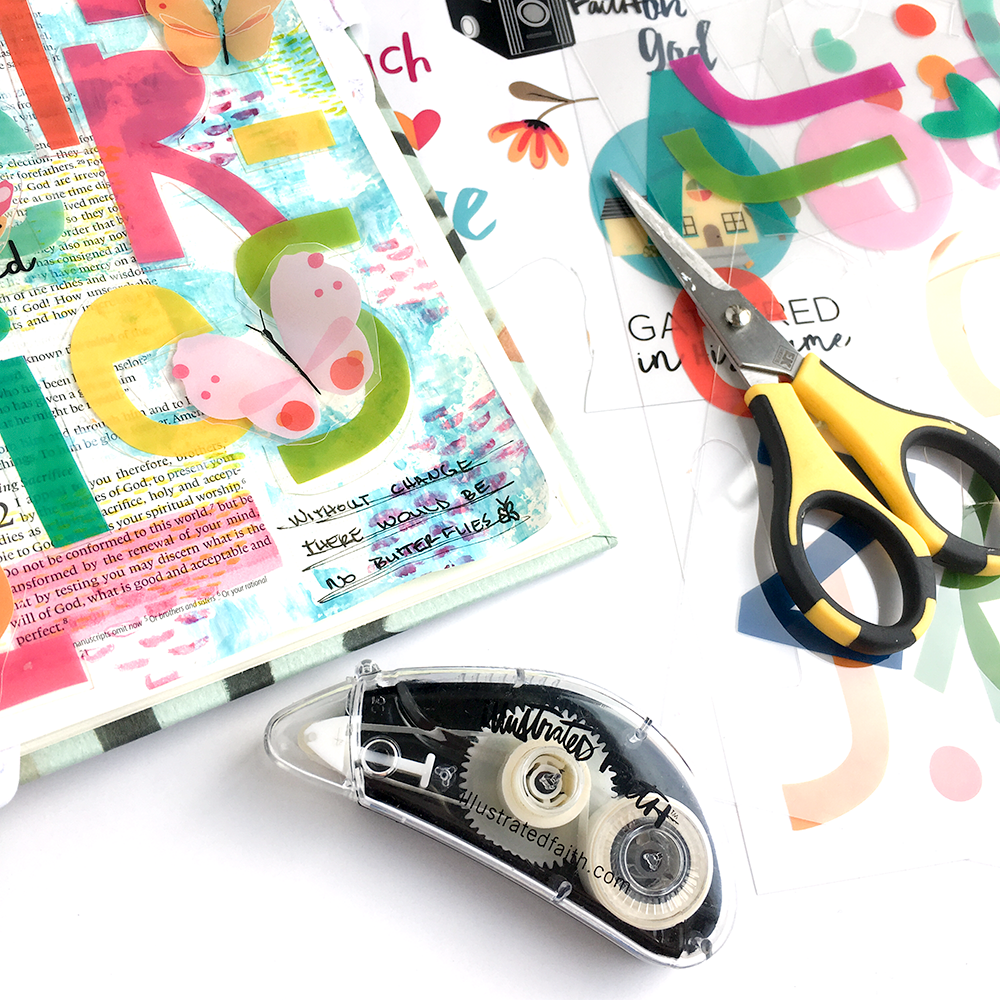mixed media bible journaling tutorial by Heather Greenwood | 3 ways to use clear cuts in your Bible Journaling