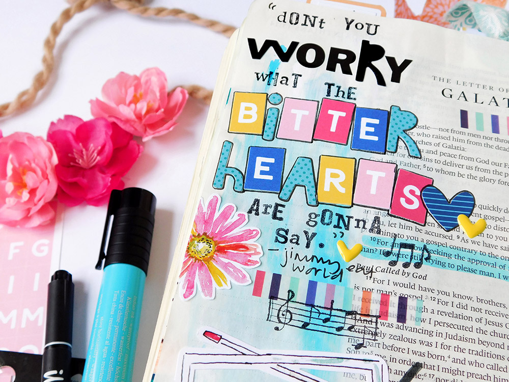 hybrid bible journaling with printables by Elaine Davis | Don't Worry About the Bitter Hearts