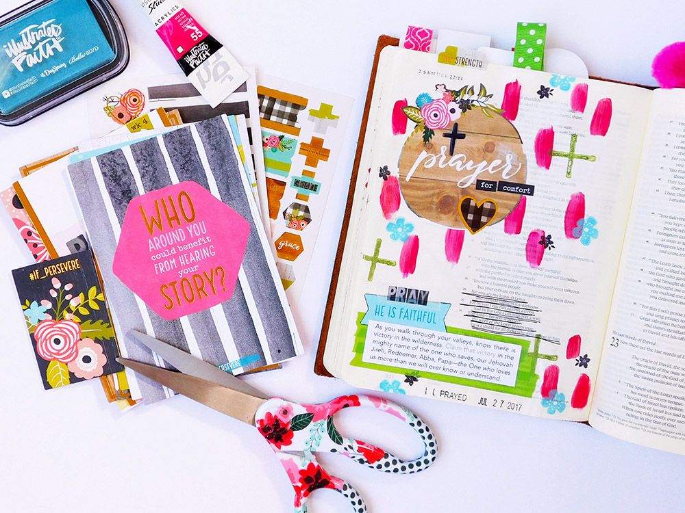 mixed media art journaling Bible entry by Elaine Davis | When the Words Don't Come to You, Pray Anyway