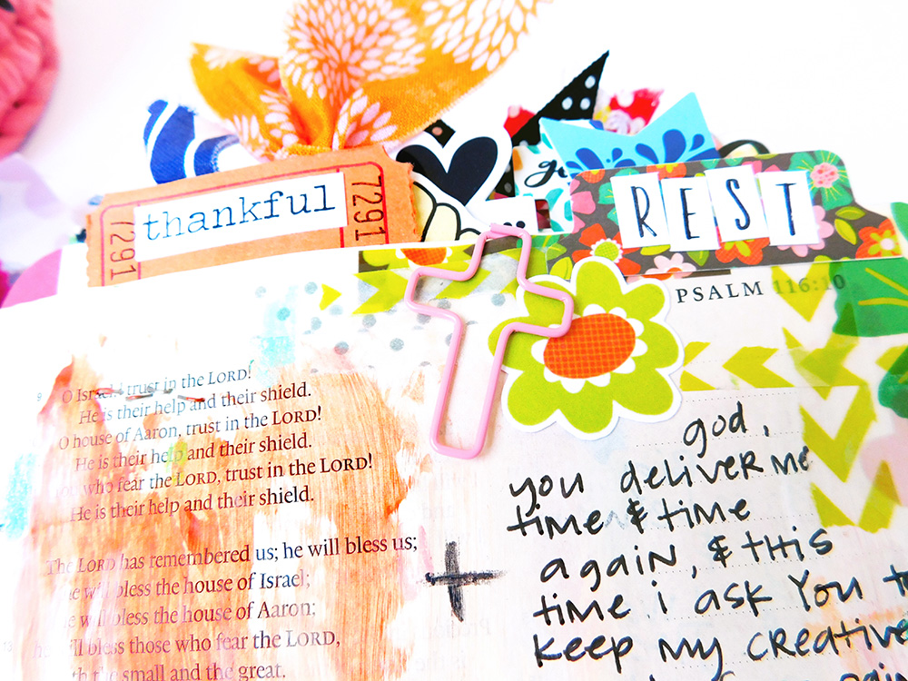 hybrid printables mixed media Bible journaling entry by Elaine Davis | The Importance of Restful Worship