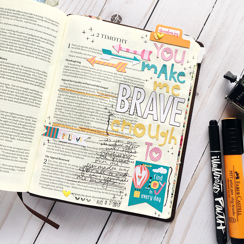 Bible journaling entry by Bailey Robert | Words of Worship: You Make Me Brave