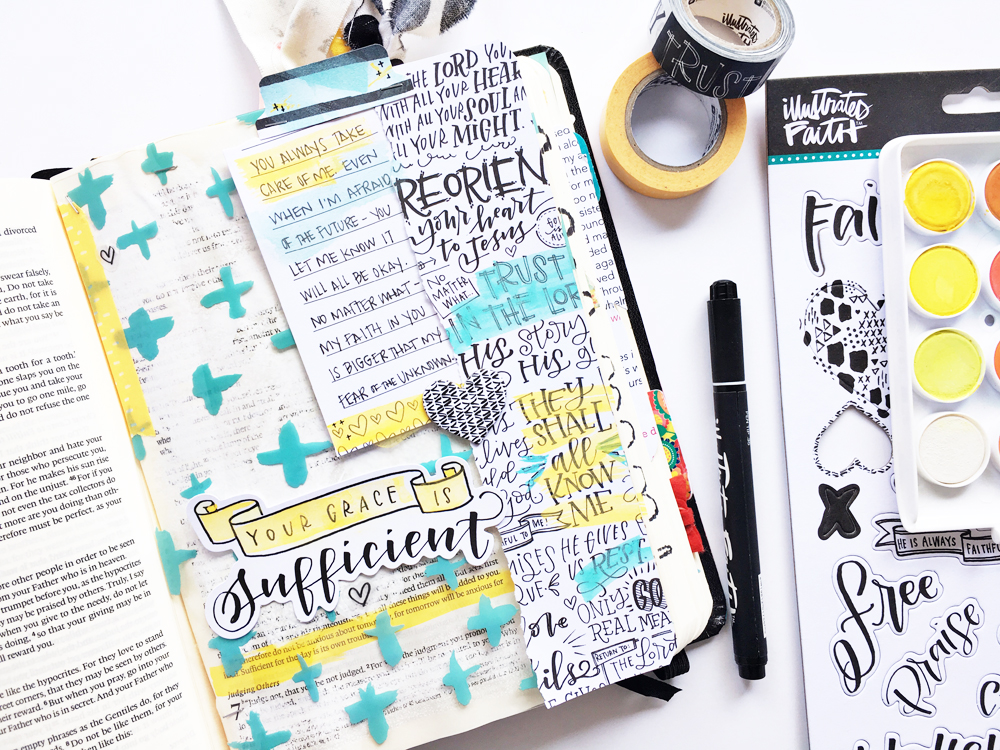 mixed media Bible journaling entry by Andrea Gray | Growing your Faith and Conquering Fears | Illustrated Faith by Bella Blvd Faith>Fear Collection