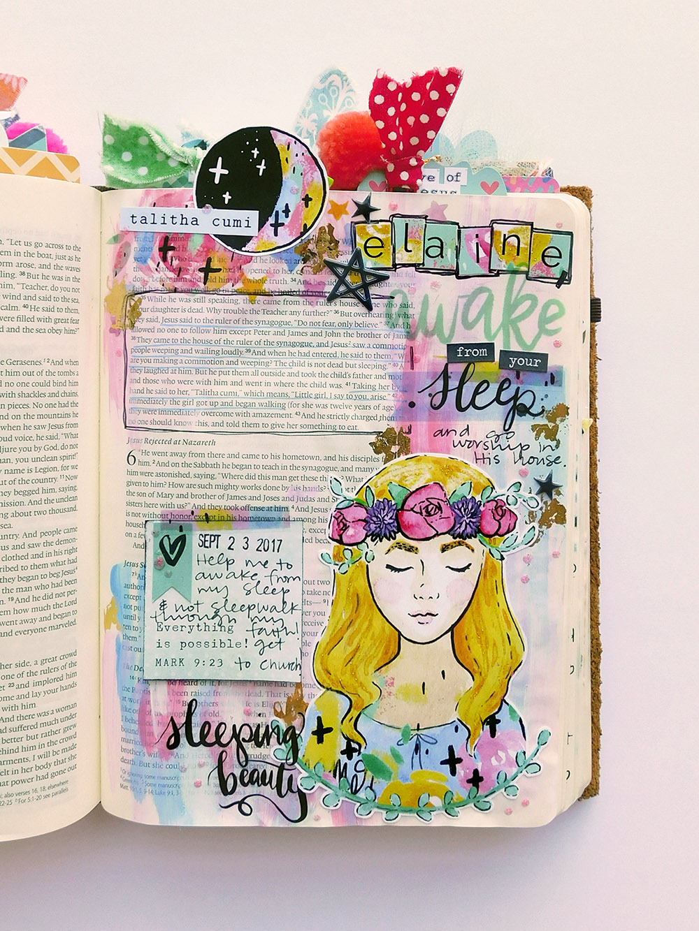 hybrid Bible journaling entry by Elaine Davis using digital printables | The Faithful Sleepwalker | Mark 5